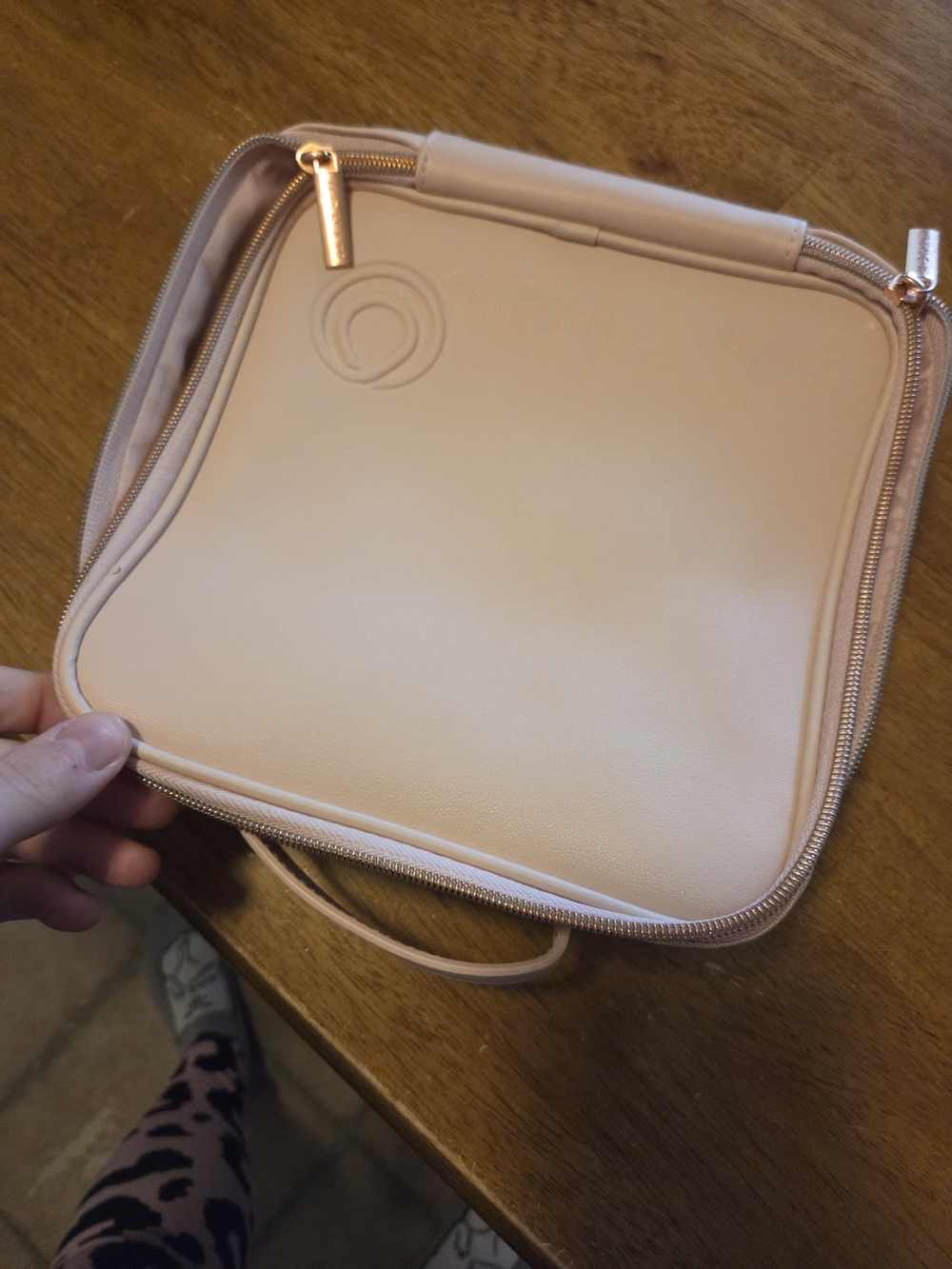 Peach Leatherette Travel Cosmetic Case with Top Handle